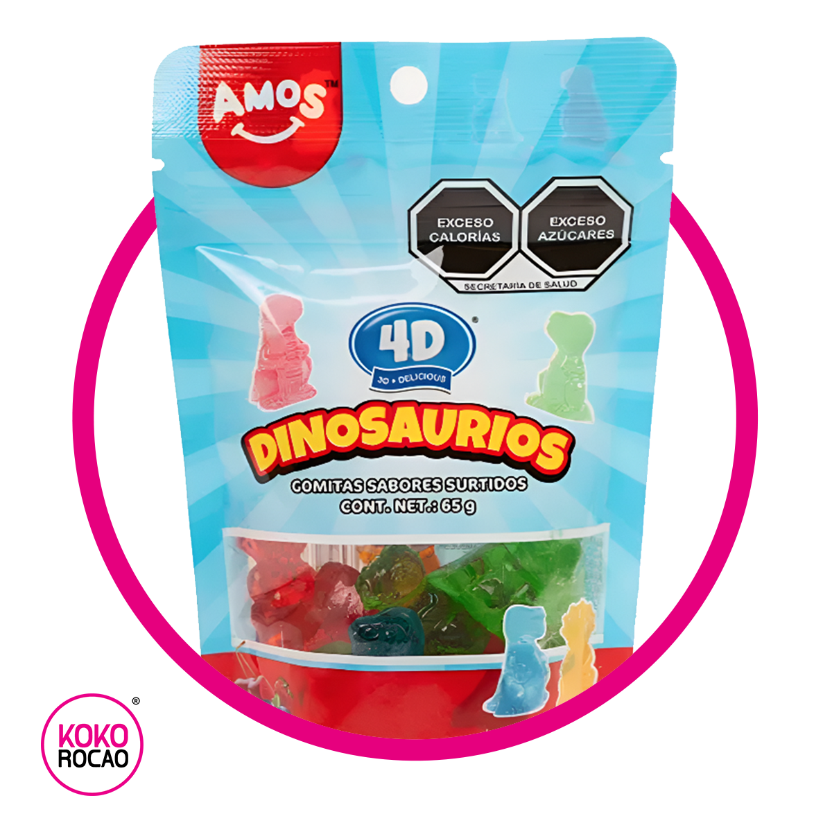 AMOS 4D DINOSAURIOS GUMMY BOLSA 65 GR