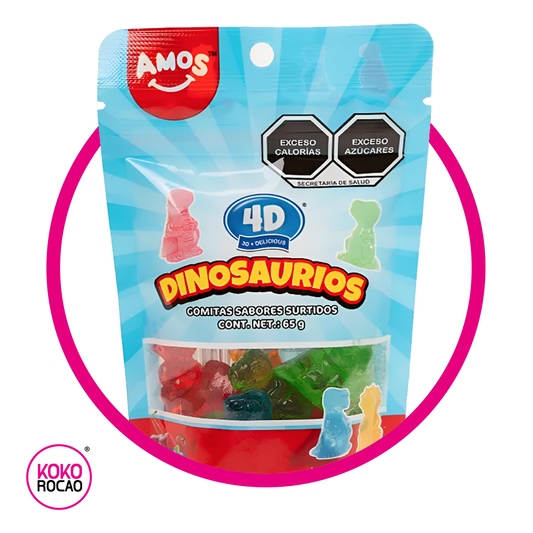 AMOS 4D DINOSAURIOS GUMMY BOLSA 65 GR