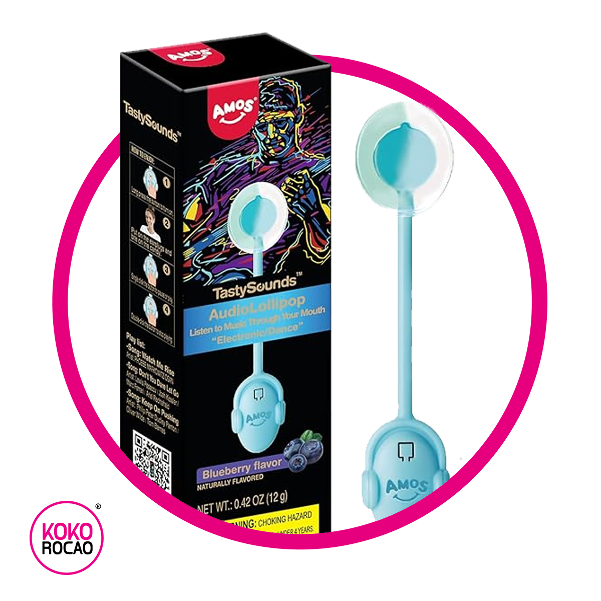 AMOS TASTY SOUNDS BLUE BERRY HARD CANDY PIEZA 12GR