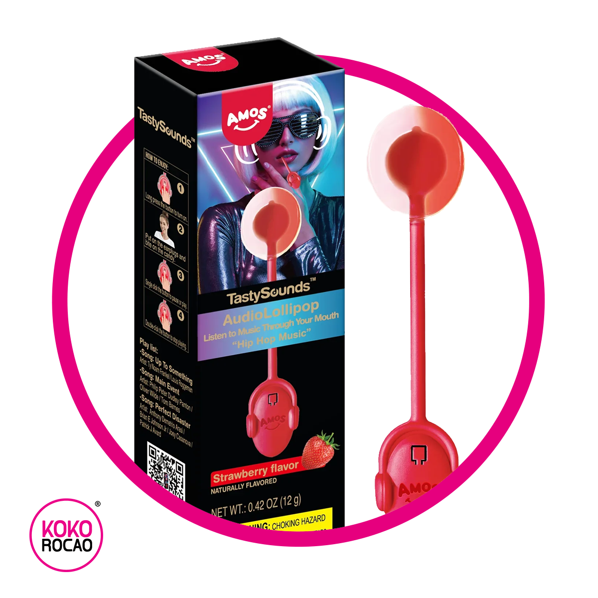 AMOS TASTY SOUNDS STRAWBERRY HARD CANDY PIEZA 12GR