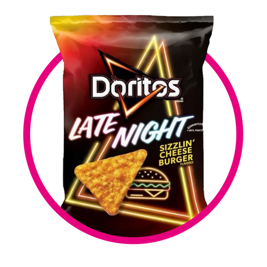 DORITOS LATE NIGHT SIZZLIN CHEESE BURGER SNACKS BOLSA 255GR&