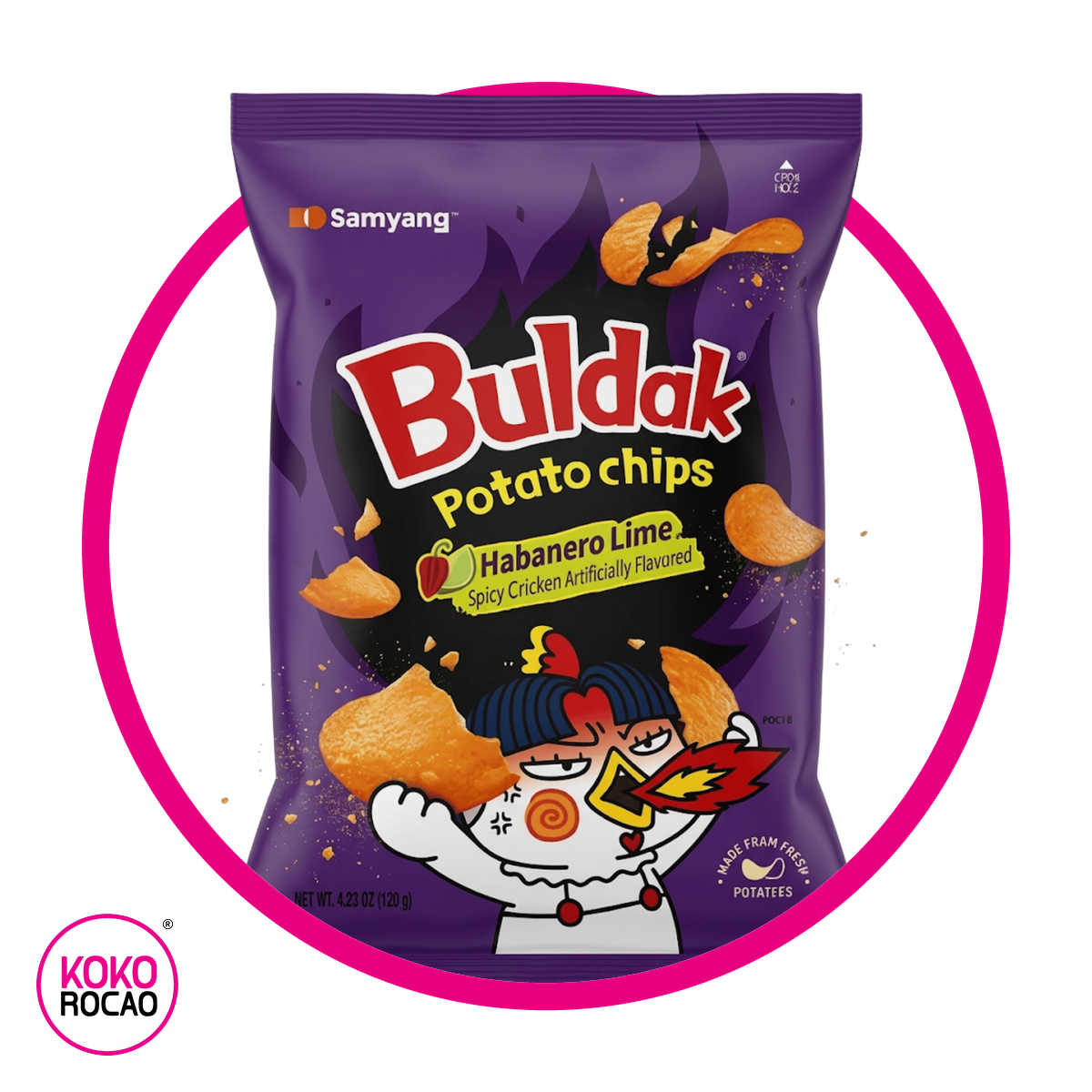 SAMYANG BULDAK POTATO CHIPS HABANERO LIME SNACKS BOLSAS 120GRG