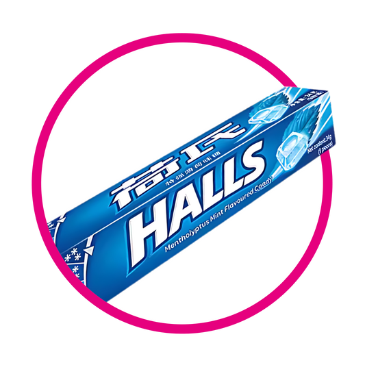 HALLS BLUE MINT HARD CANDY PAQUETE 34GR
