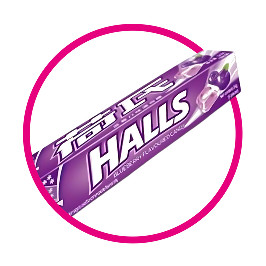 HALLS PURPLE BLUEBERRY HARD CANDY PAQUETE 34GR
