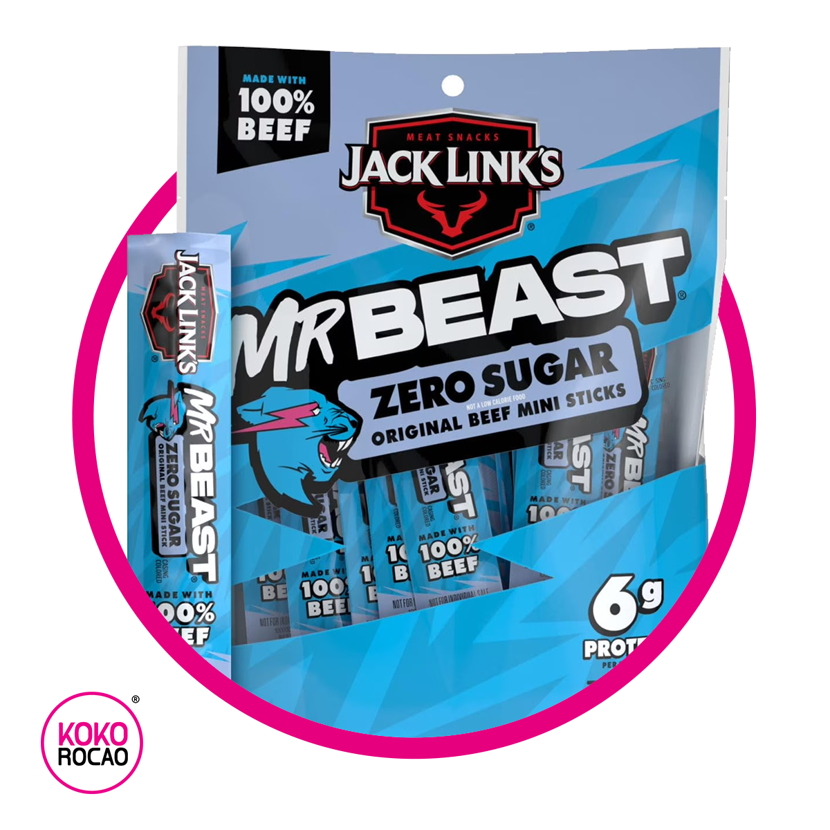 JACK LINKS MR BEAST ZERO SUGAR MINI STICKS SNACKS BOLSA 170GR