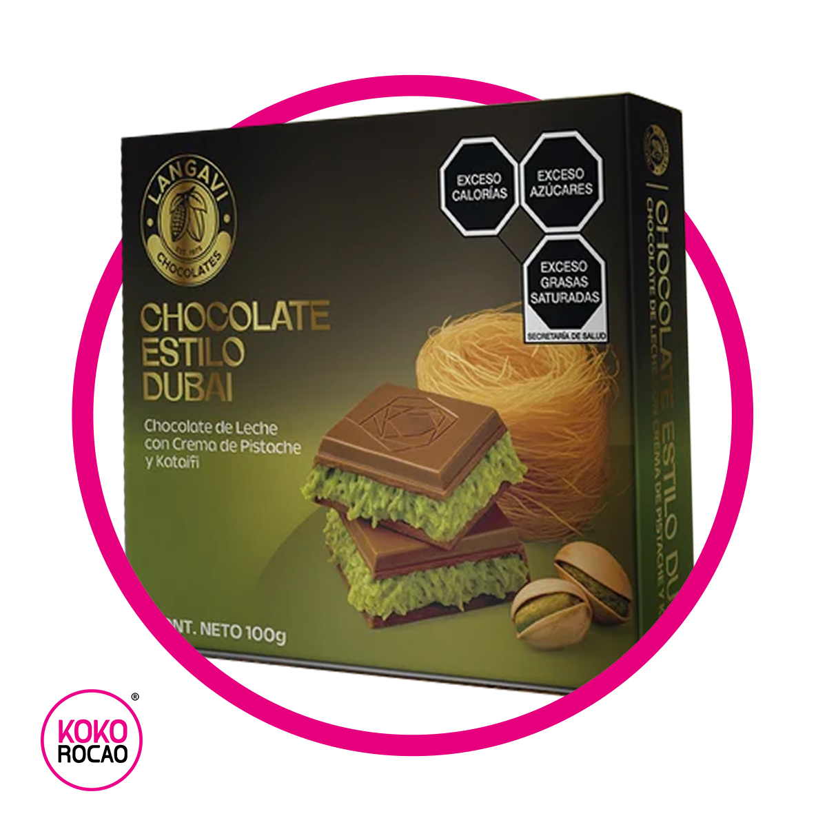 LANGAVI DUBAI CHOCOLATE CON LECHE CAJA 100GR $1