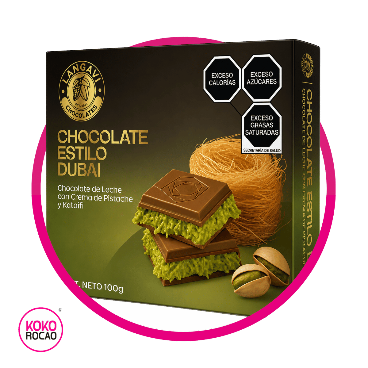 LANGAVI DUBAI CHOCOLATE CON LECHE CAJA 100GR $1