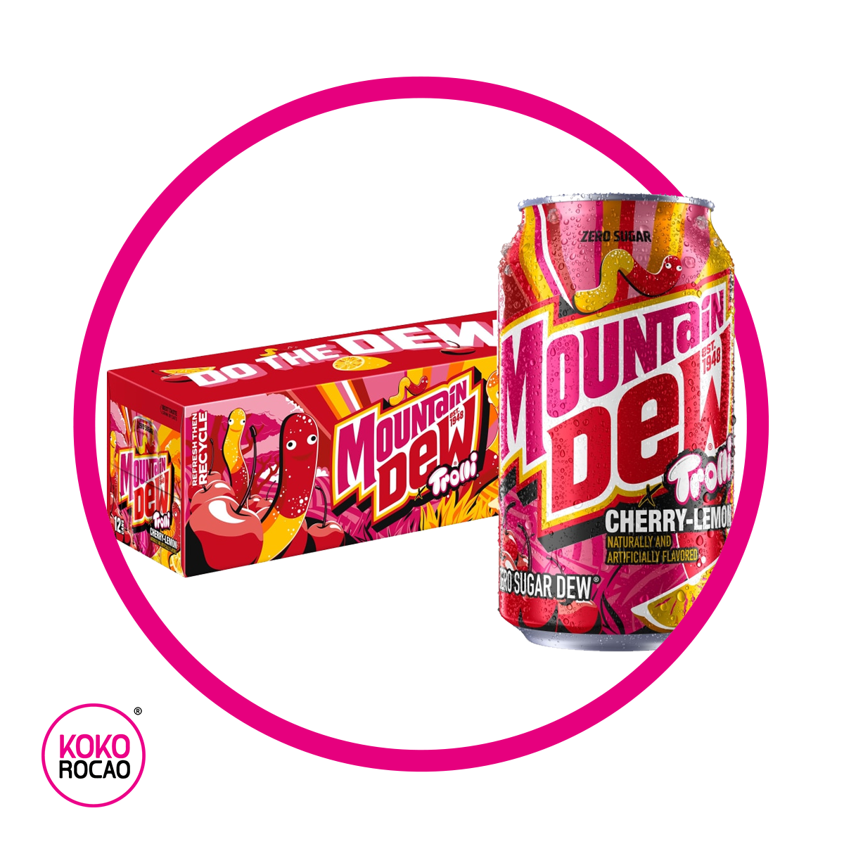 CAJA MOUNTAIN DEW TROLLI CHERRY-LEMON SODA LATA 355ML Bundle