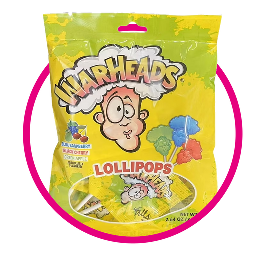 WARHEADS LOLLIPOPS HARD CANDY BOLSA 75G